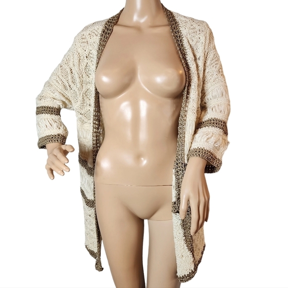 Chico's Knit Cardigan Cream Tan Bronze Open Front Size Medium (Size 1) - Picture 12 of 16